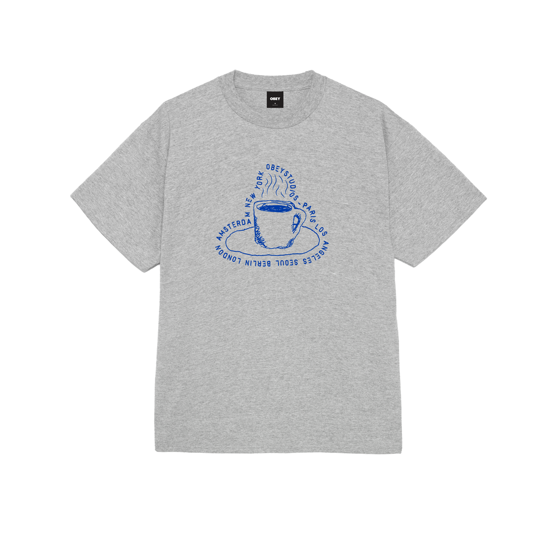 Obey Cup & Coffee Graphic T-Shirt - Hetaher Grey
