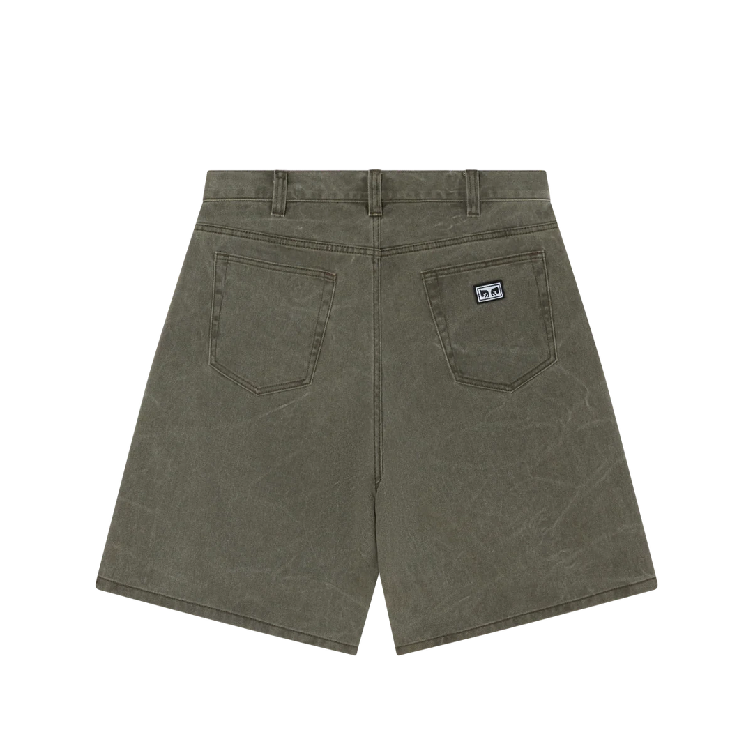 Obey Bigwig Baggy Denim Shorts - Black Olive Wrinkle Wash
