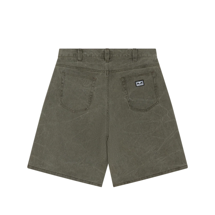 Obey Bigwig Baggy Denim Shorts - Black Olive Wrinkle Wash