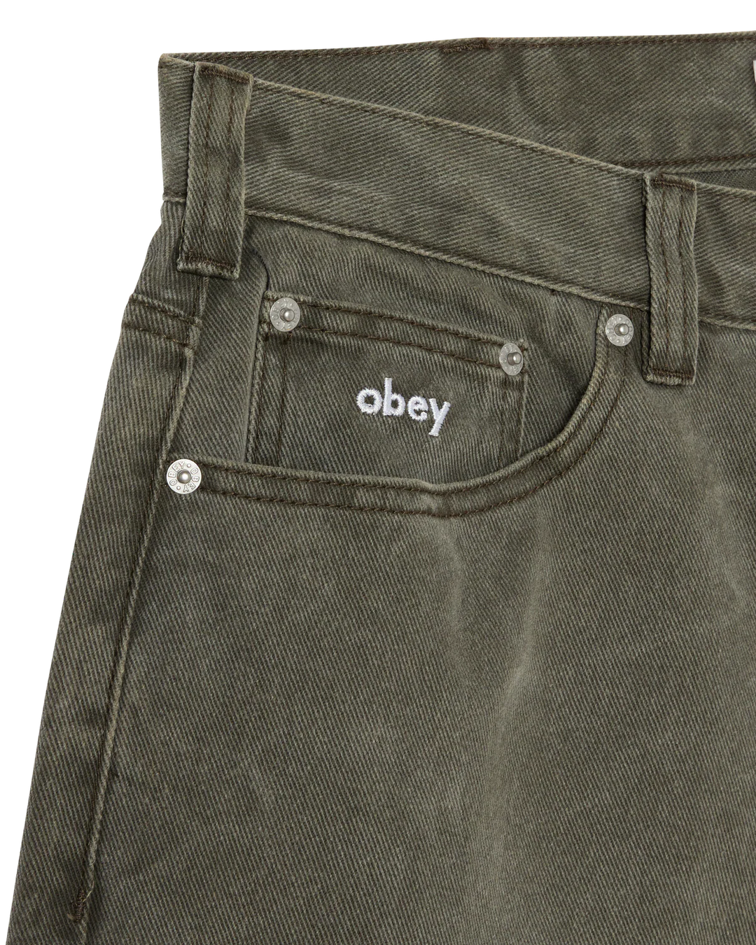Obey Bigwig Baggy Denim Shorts - Black Olive Wrinkle Wash
