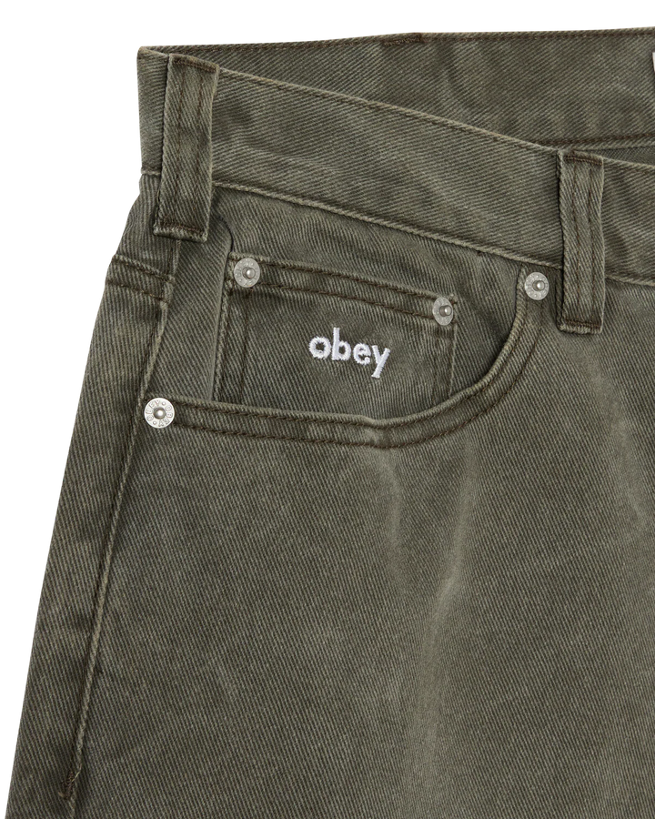 Obey Bigwig Baggy Denim Shorts - Black Olive Wrinkle Wash