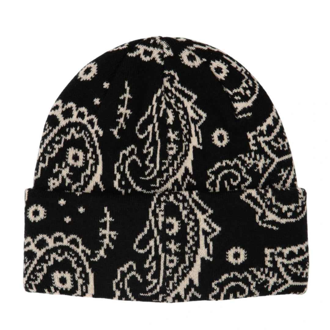 Corduroy Paisley Beanie - Black