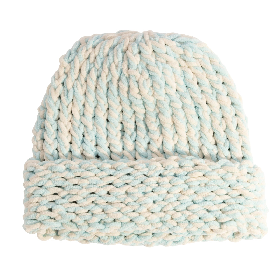 Lampshade Cuffed Beanie - Off White / Light Blue