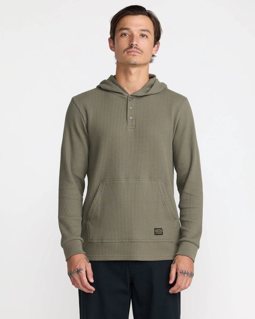 RVCA DayShift Thermal Hooded Henley - Olive