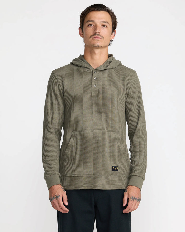 RVCA DayShift Thermal Hooded Henley - Olive