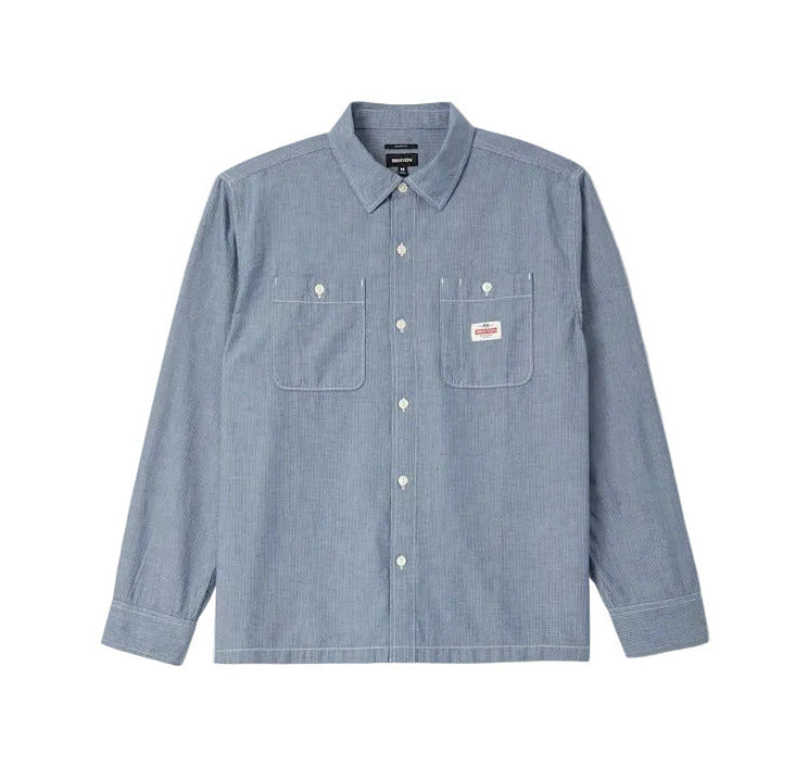 Brixton Trademark L/S Woven - Blue Chambray Micro Stripe