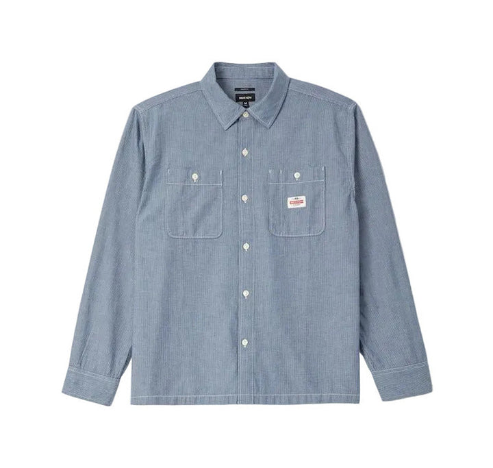 Brixton Trademark L/S Woven - Blue Chambray Micro Stripe