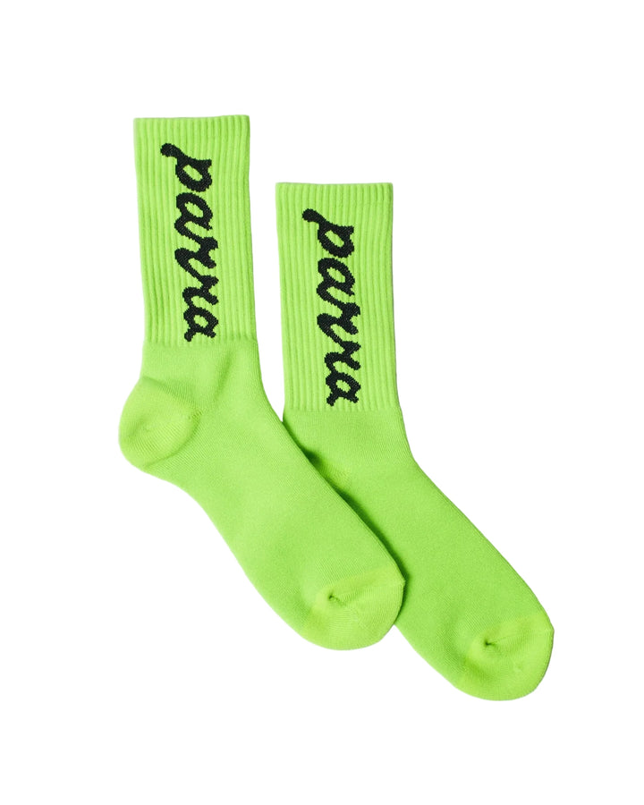 Parra Lowercase Script Logo Crew Socks - Acid Green