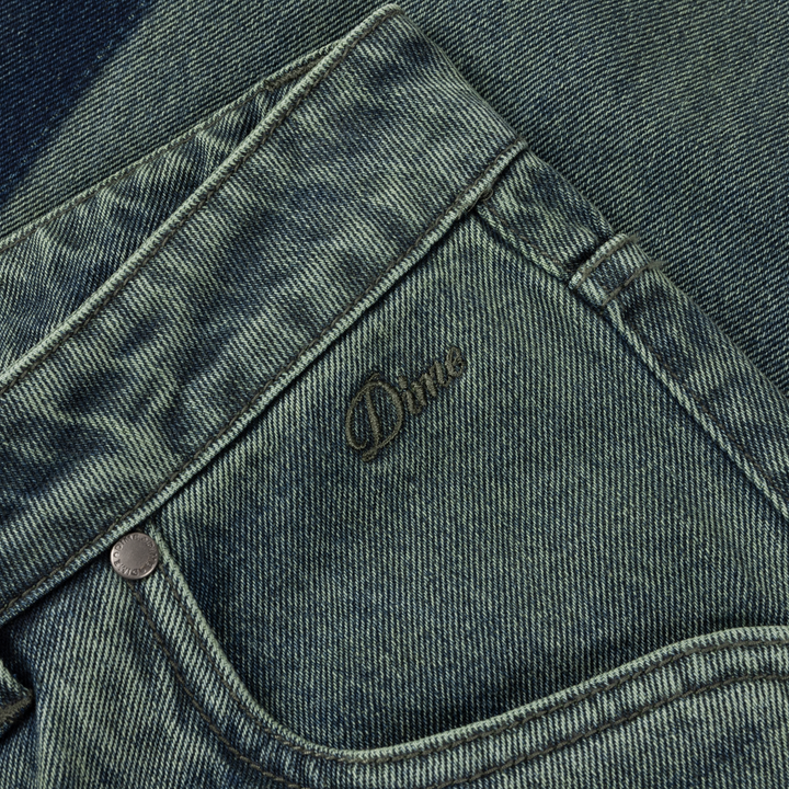 Dime Baggy Denim Pants - Distressed Green