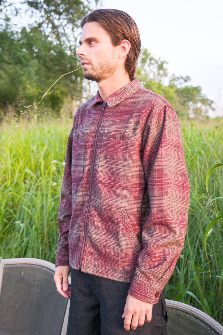 Quasi Grain Full Zip Shirt Jacket - Red