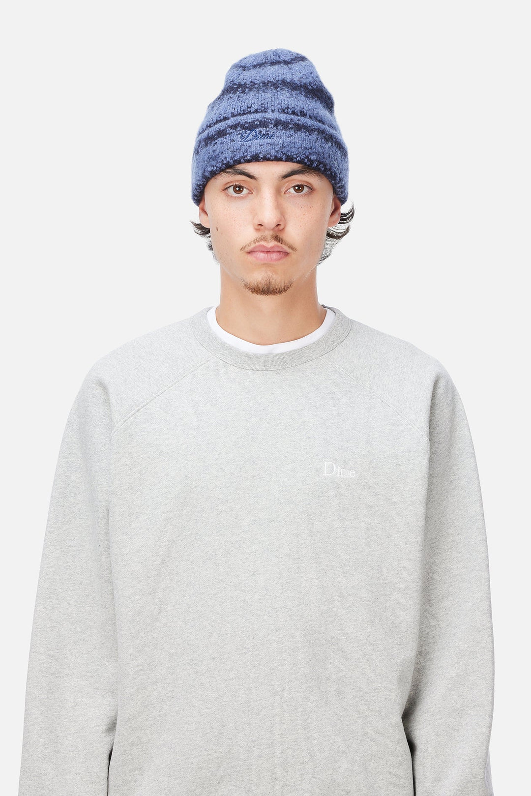 Dime Mohair Striped Beanie - Blue