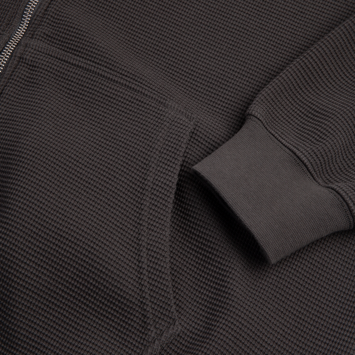Polar Waffle Zip Hoodie - Dirty Black