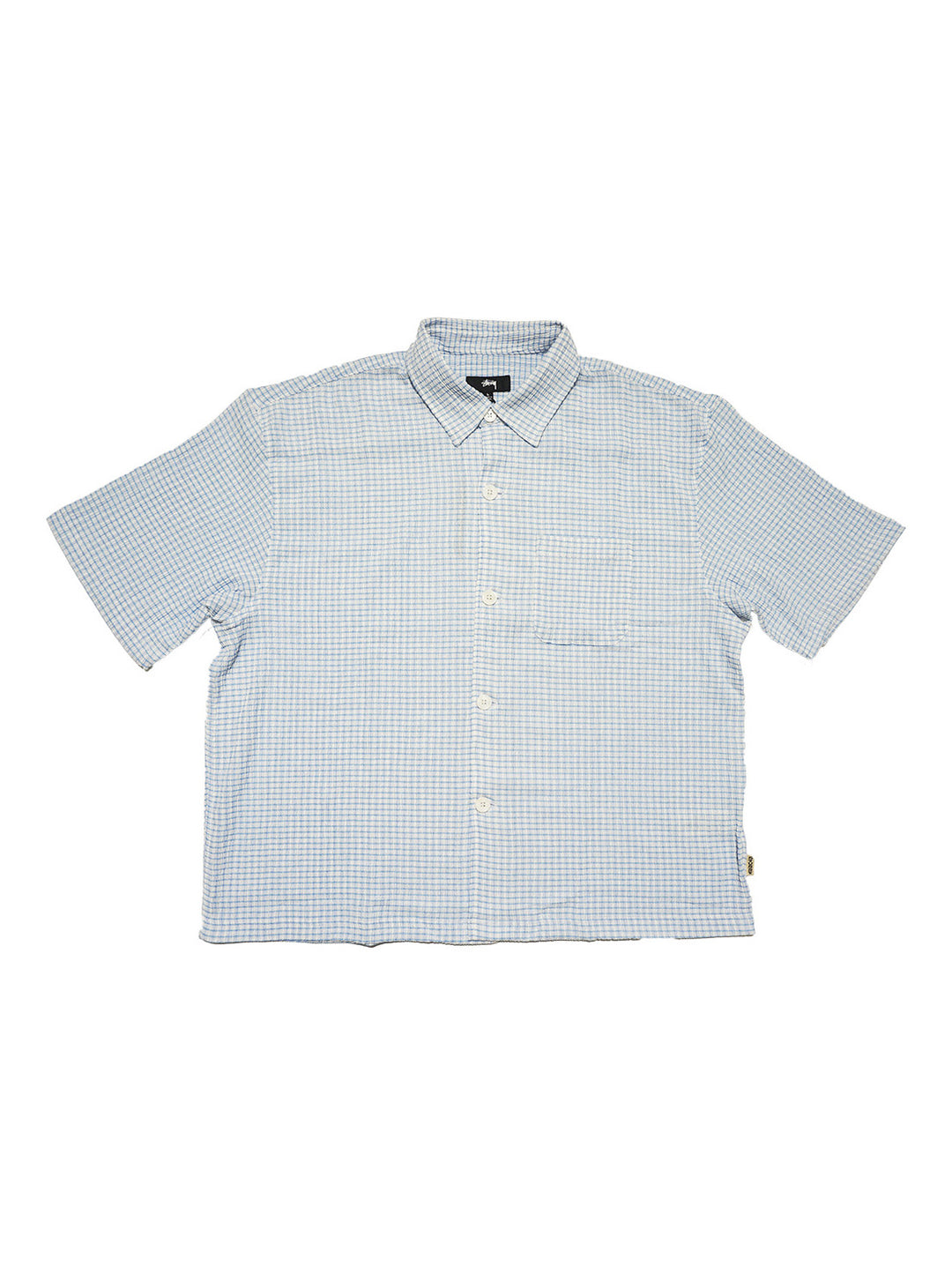 Stussy Boxy Flat Hem Crinkled Shirt - Blue Check