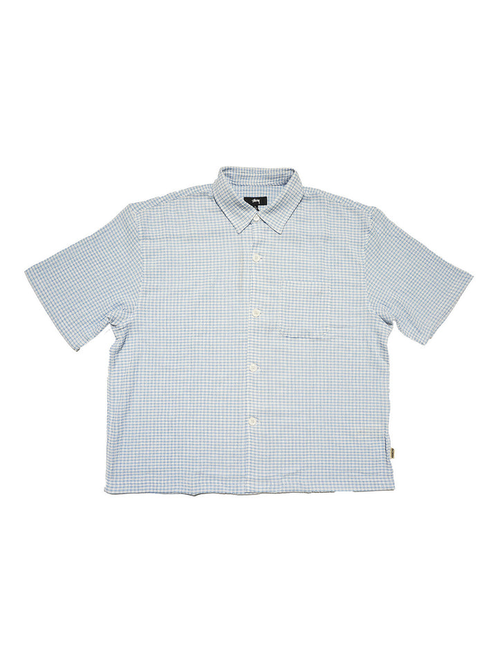Stussy Boxy Flat Hem Crinkled Shirt - Blue Check