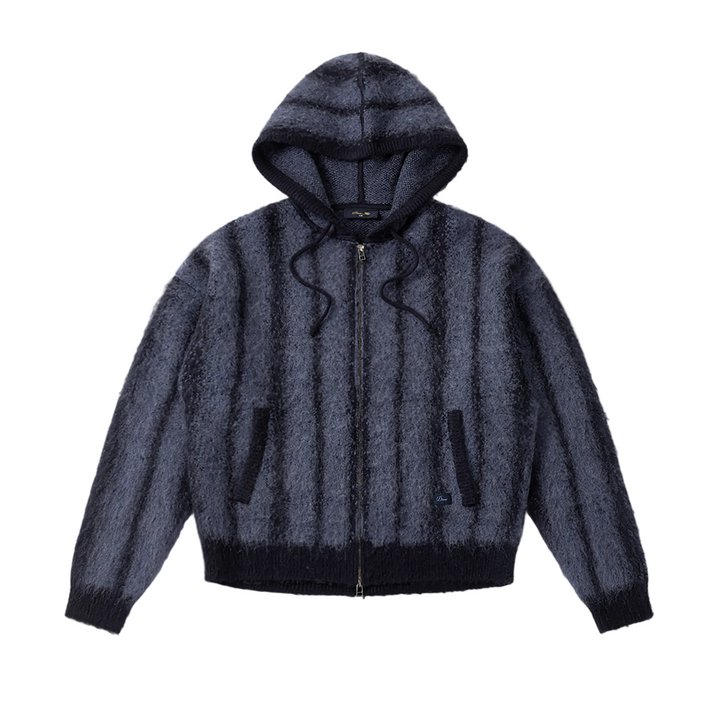 Dime Mohair Striped Zip Hoodie - Blue