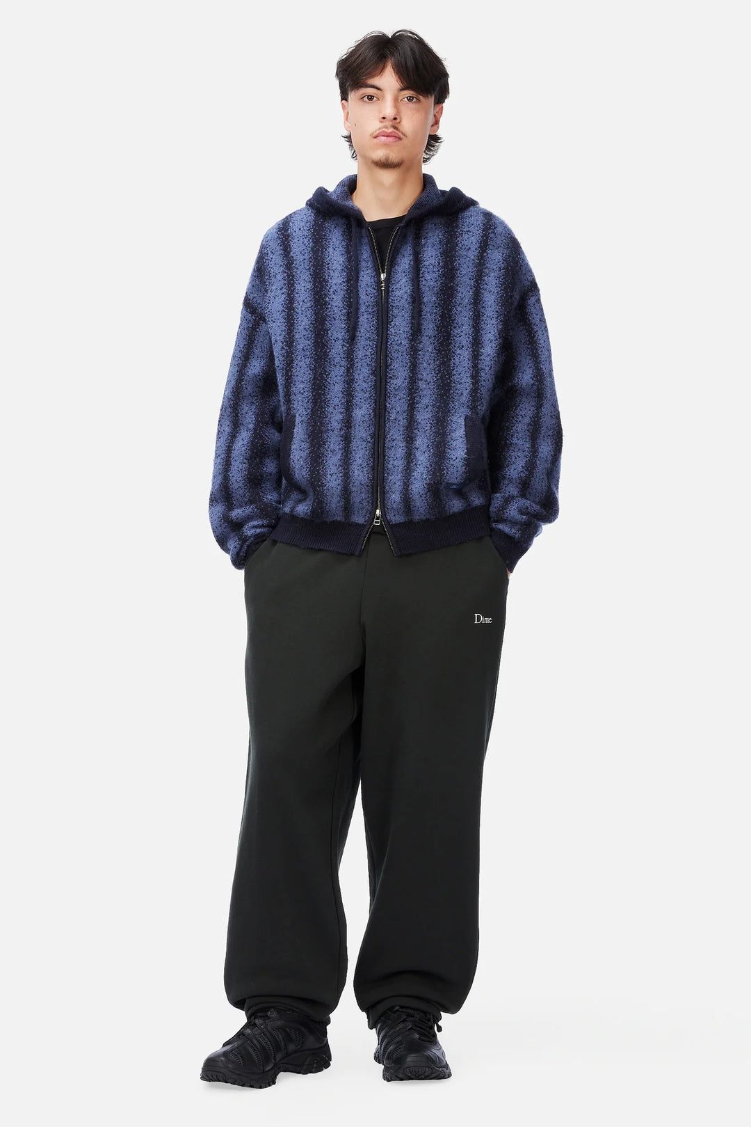 Dime Mohair Striped Zip Hoodie - Blue