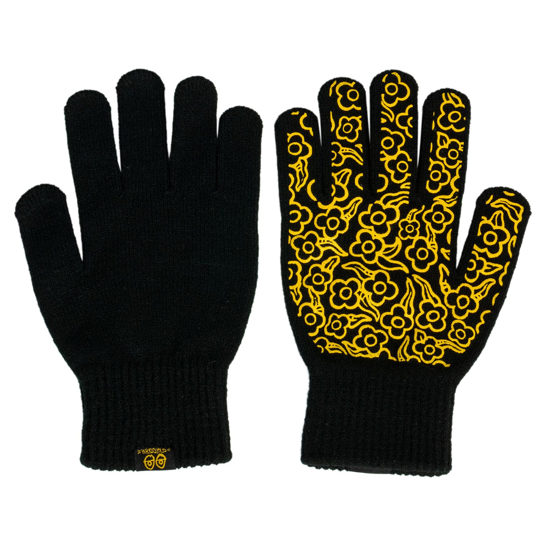 Krooked Flowers Knit Gloves - Black