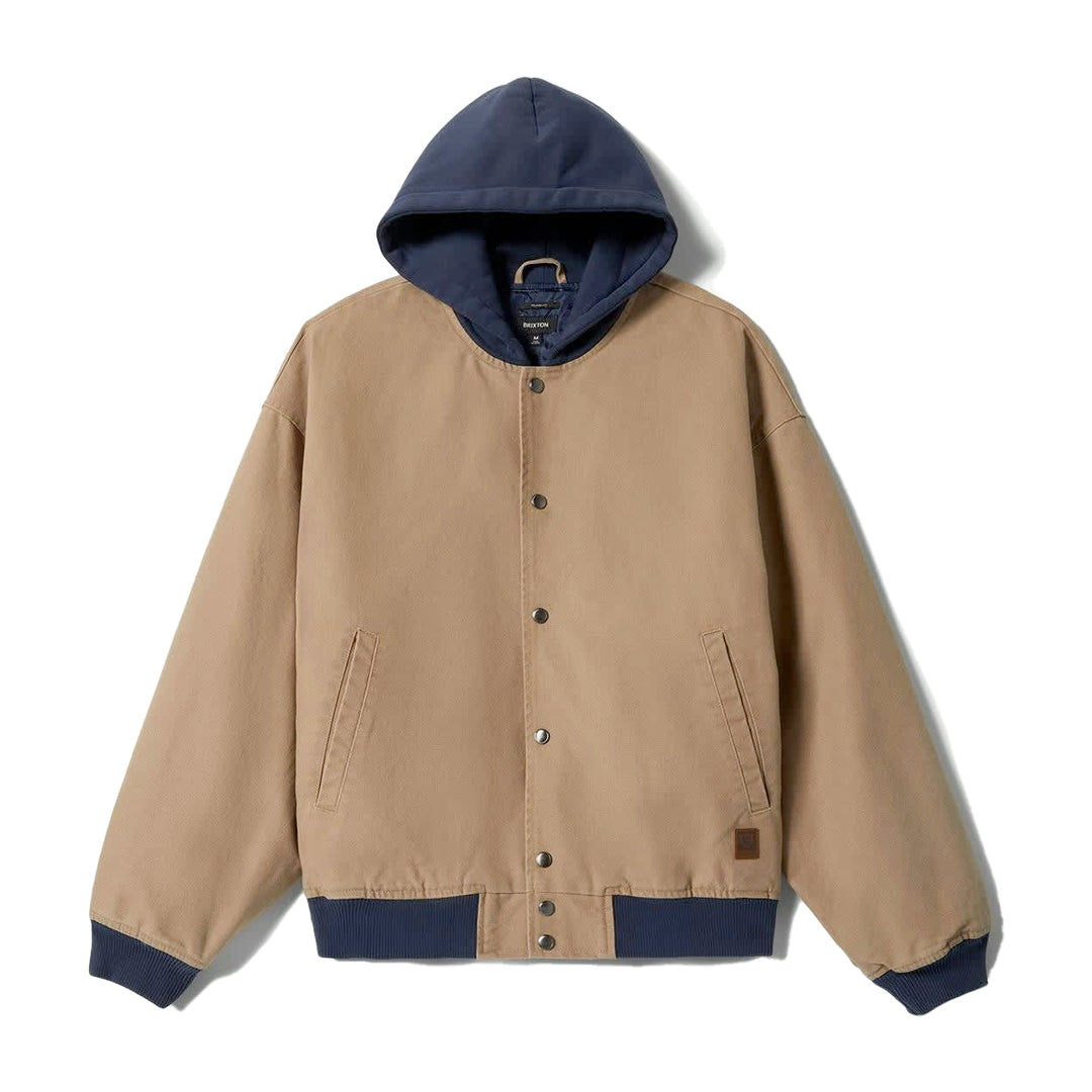 Brixton Canvas Hooded Bomber Jacket - Khaki / Indigo