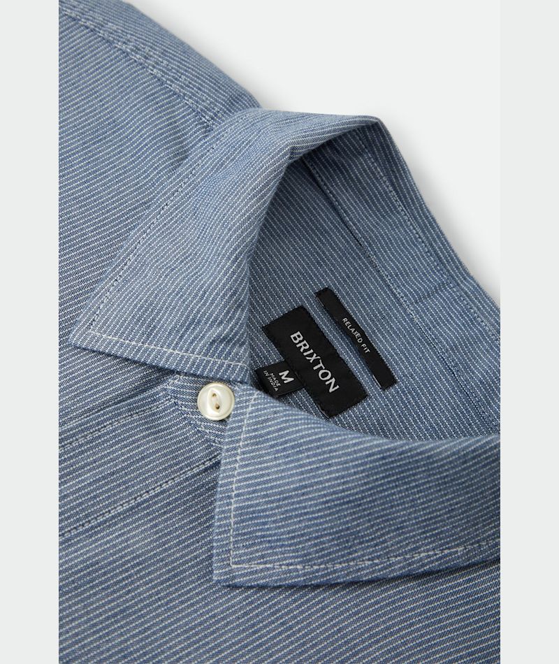 Brixton Trademark L/S Woven - Blue Chambray Micro Stripe