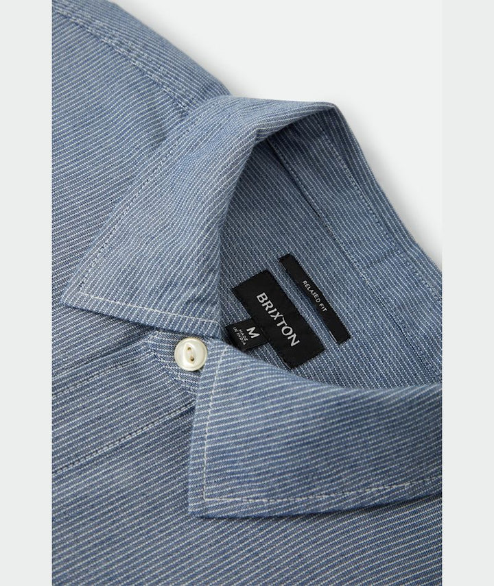Brixton Trademark L/S Woven - Blue Chambray Micro Stripe