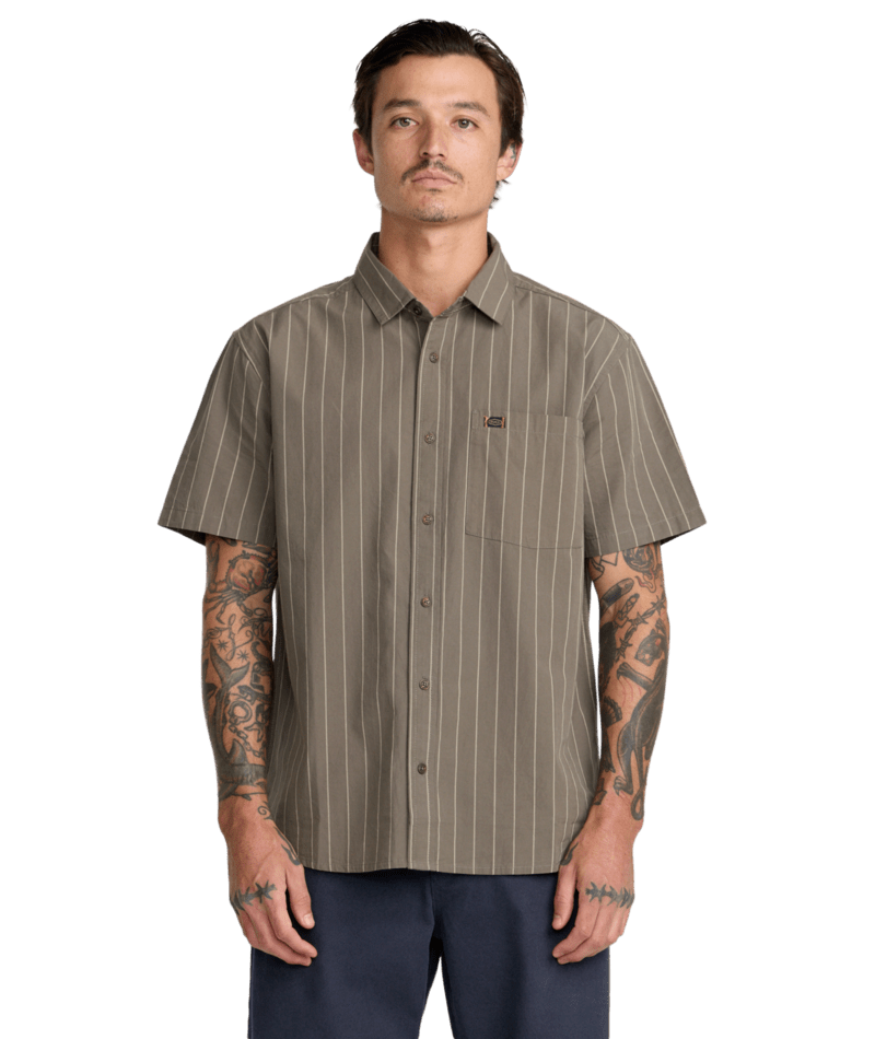 RVCA Dayshift Workwear Stripe SS - Mushroom