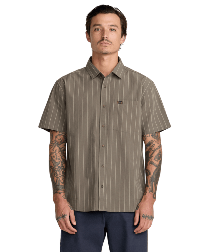 RVCA Dayshift Workwear Stripe SS - Mushroom