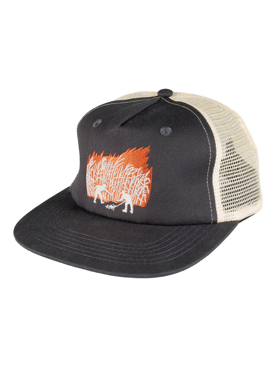 Pass Port Brush Fire Workers Trucker Cap - Tar / Off White