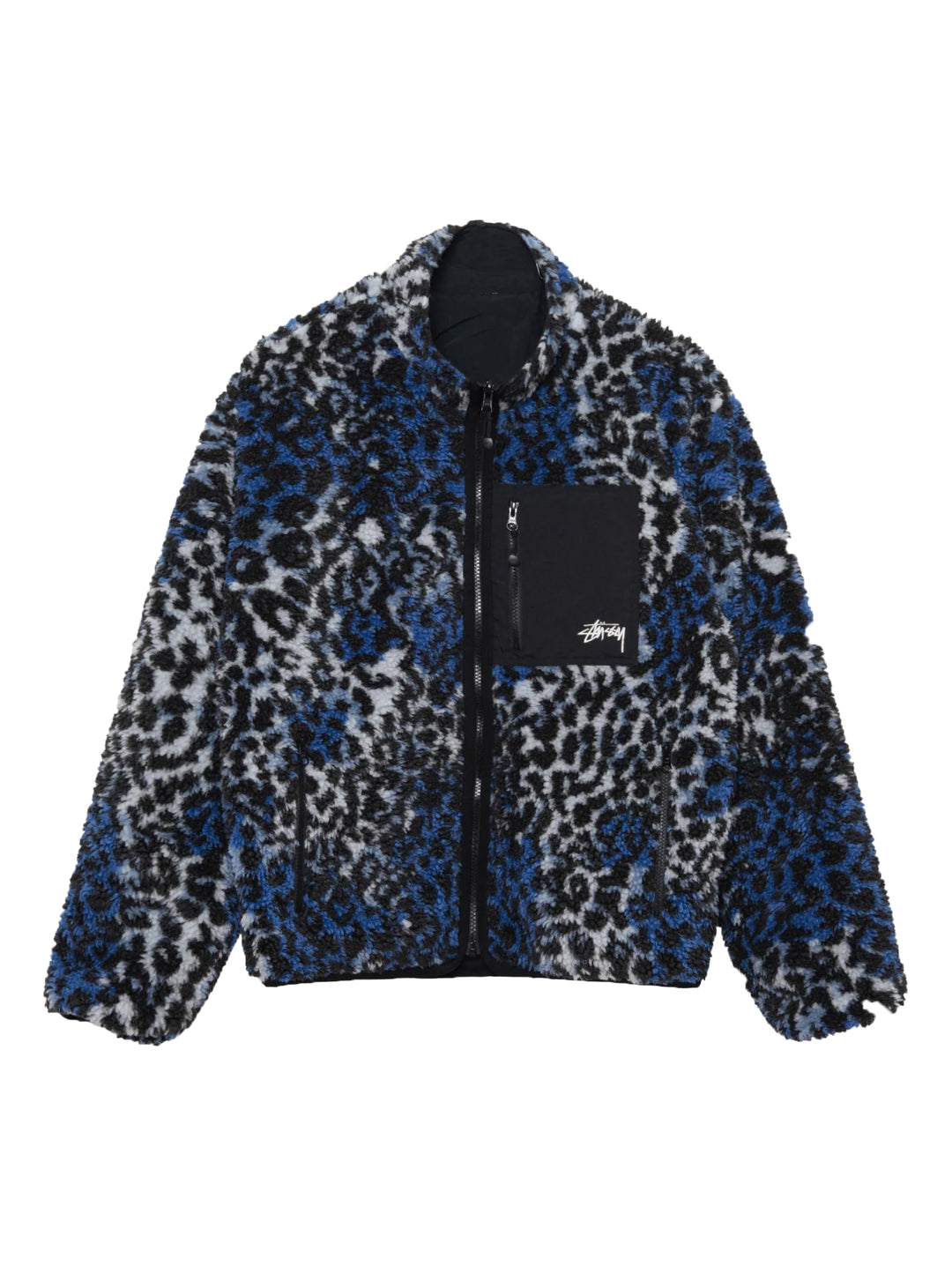 Stussy Reversible Sherpa Jacket - Blue Leopard