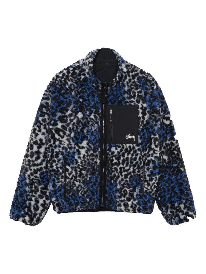 Stussy Reversible Sherpa Jacket - Blue Leopard