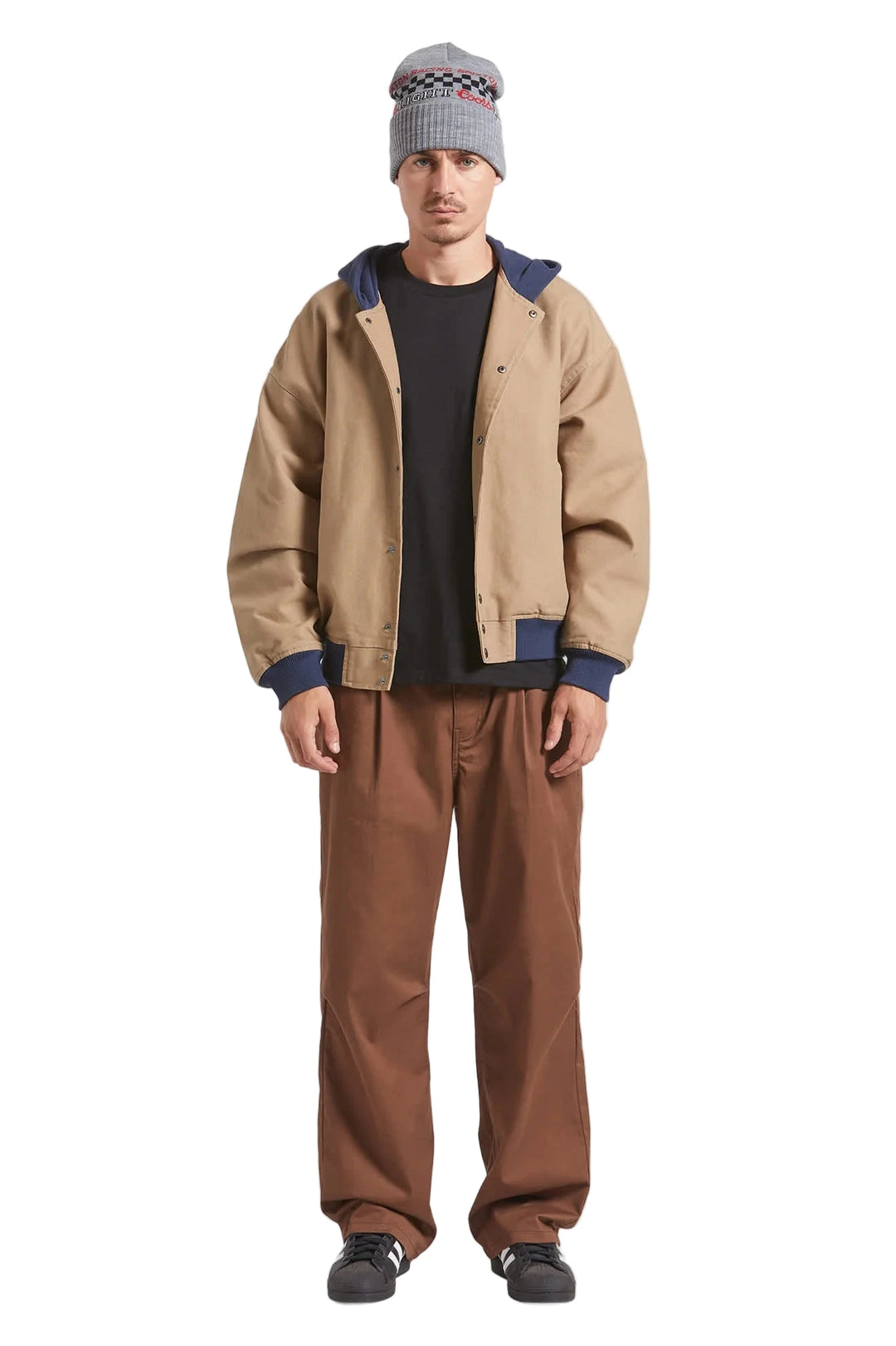 Brixton Canvas Hooded Bomber Jacket - Khaki / Indigo